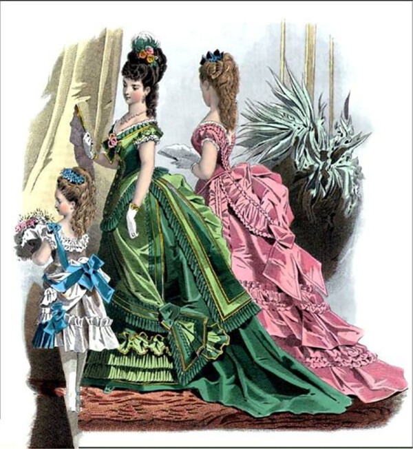 欧洲风格母女亲子装长裙设计图