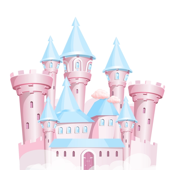 蓝粉色马卡龙卡通城堡婚礼素材图片
