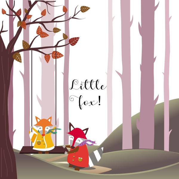 冬季森林可爱狐狸背景图