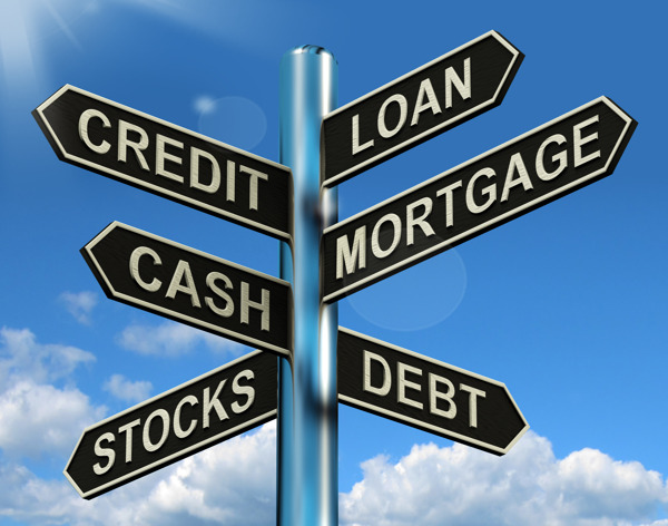 信用贷款的路标显示借贷融资和债务