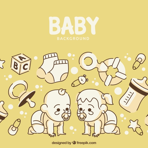 手绘男婴女婴和10款婴儿用品