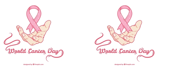 世界癌症日背景与手和粉红丝带