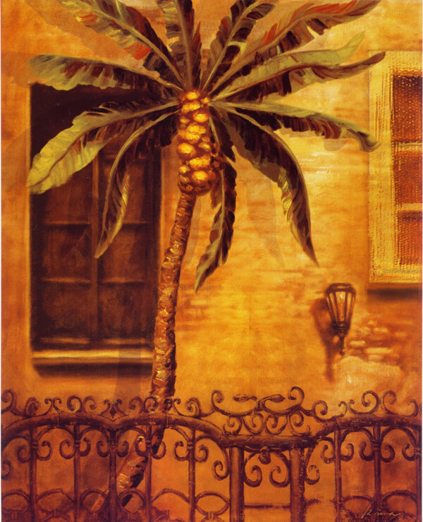 复古椰树油画