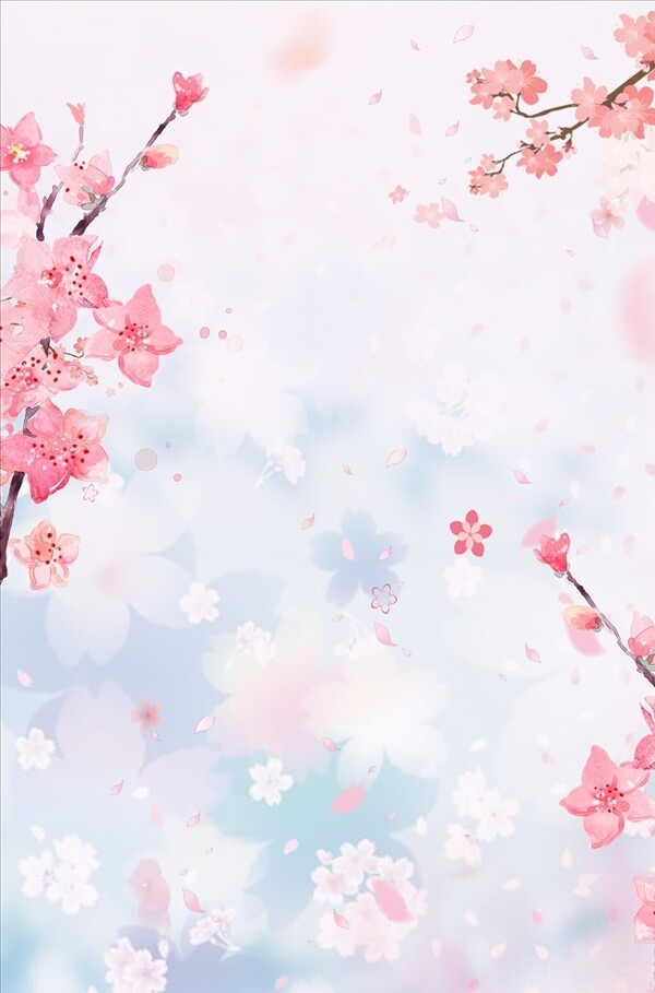 粉色春天桃花背景海报醉美暖色清