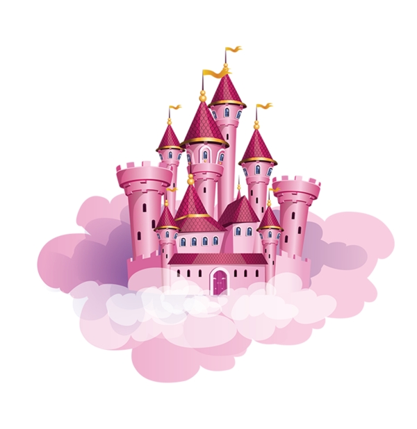 粉色城堡少女海报浪漫手绘