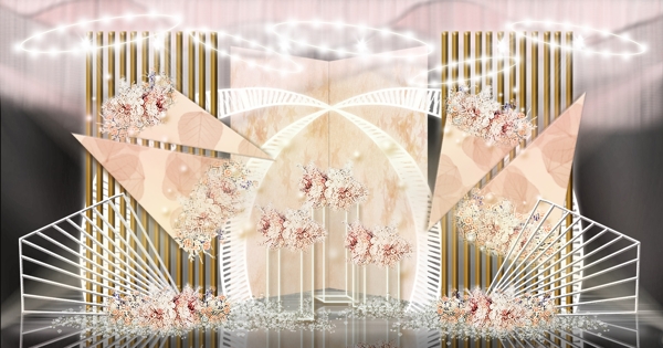香槟色线条间隔屏风折叠纹理背景婚礼效果图