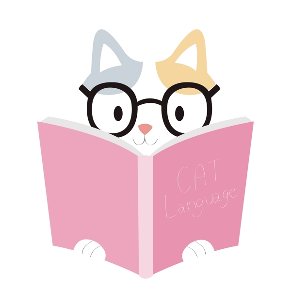 卡通看书的小猫咪矢量素材