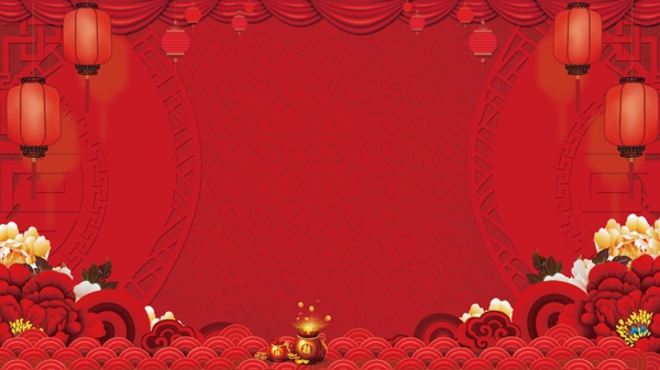 喜庆红花红色新春春节背景图