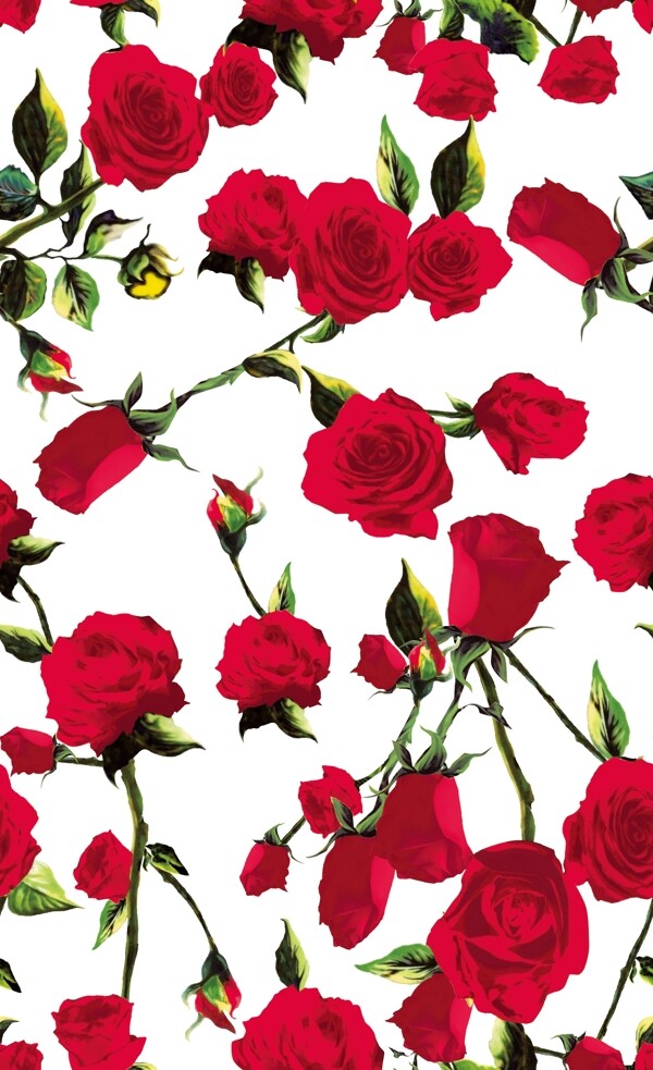 数码印花红玫瑰回位纹理图案