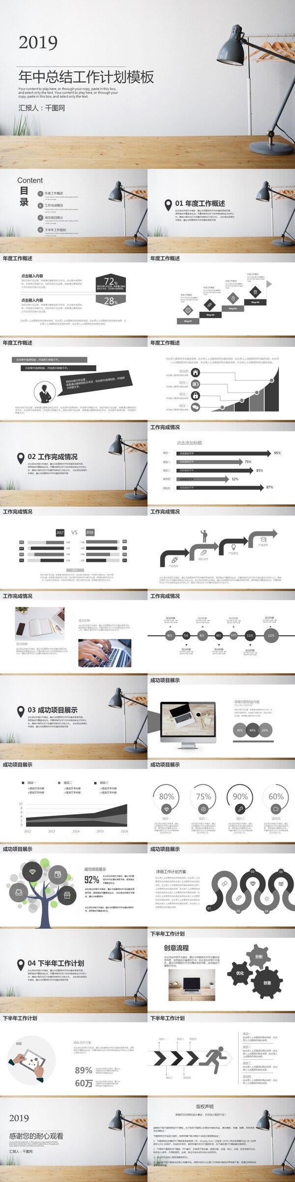 灰色商务风工作汇报年中总结通用PPT模板