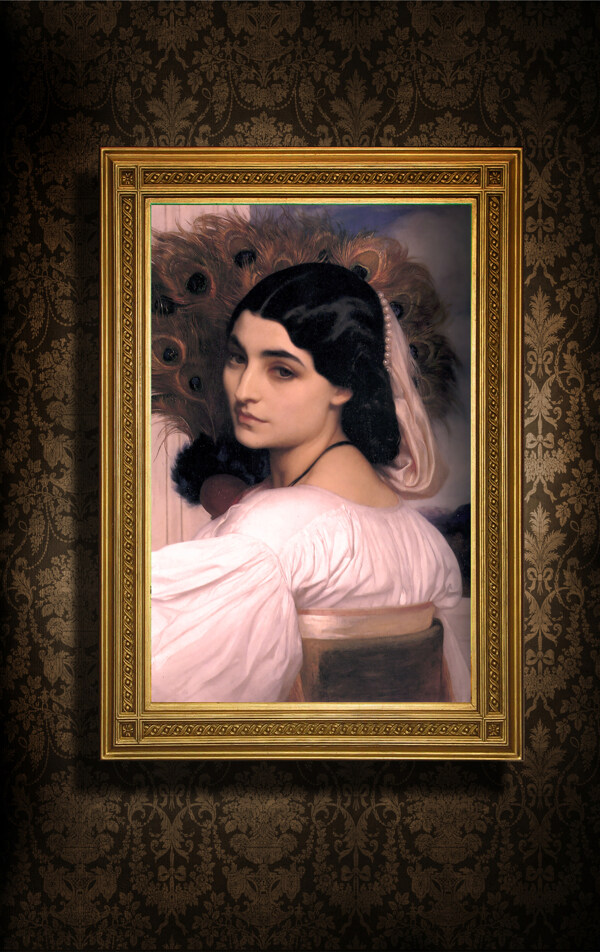 法国女孩肖像壁画油画图片