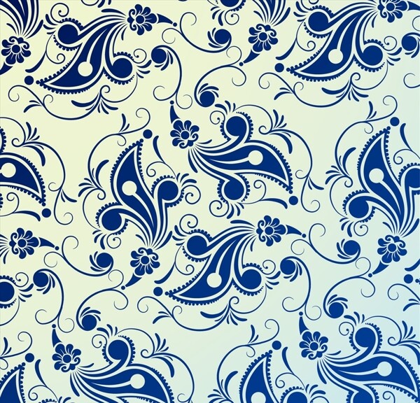 蓝色手绘花纹墙纸背景
