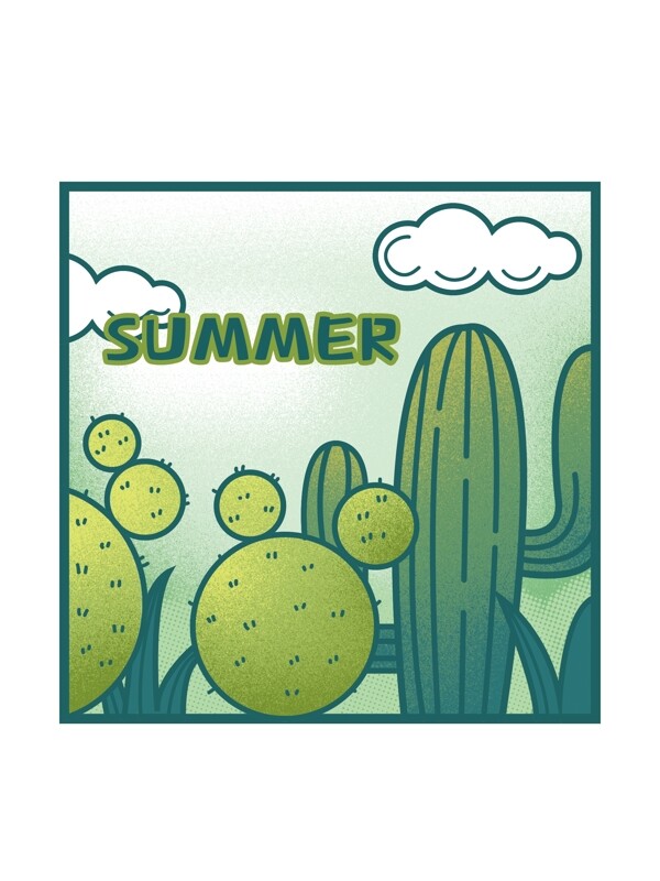 帆布袋仙人掌的夏天插画绘画