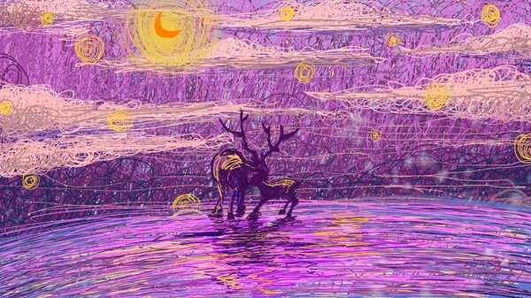 月光下的徘徊的小鹿