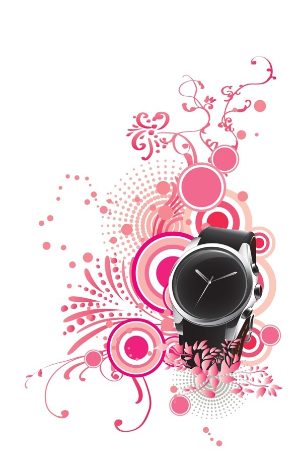 黑色款手表与时尚花纹PSD分层素材
