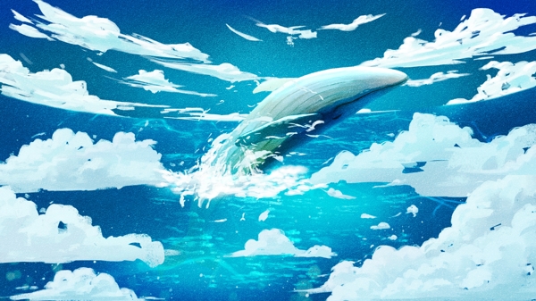 唯美清新梦幻鲸鱼治愈系海蓝时见鲸插画