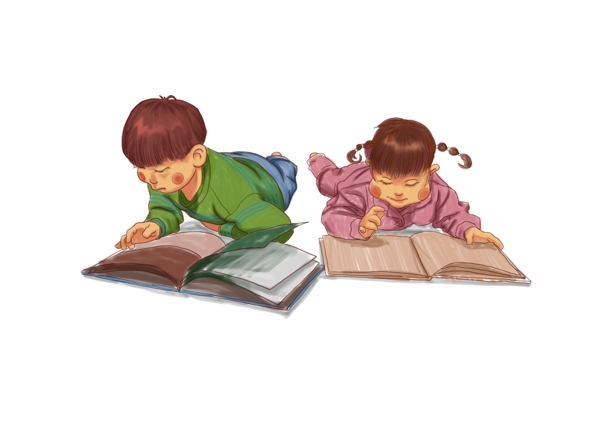 阅读日读书的小孩免扣元素