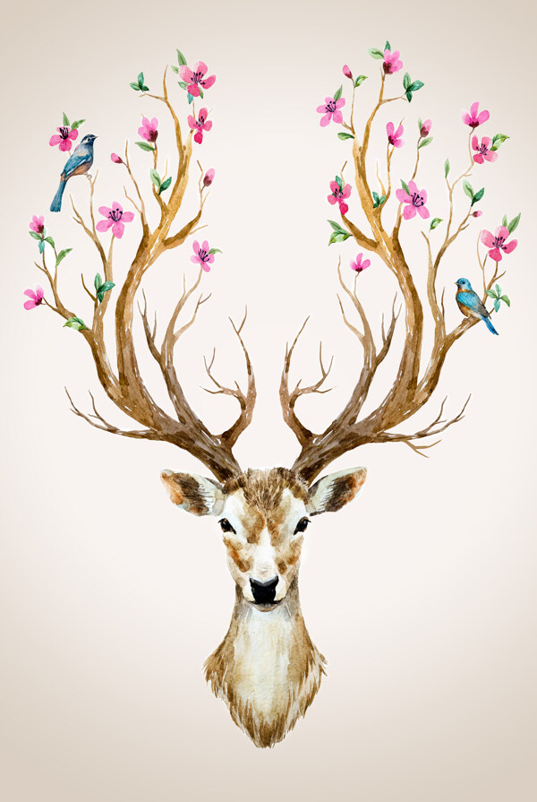 麋鹿小鹿装饰画海报