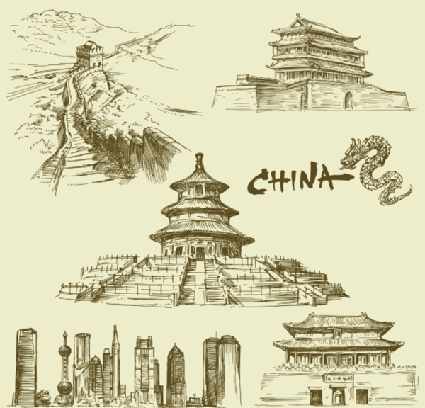 中国建筑插画图片