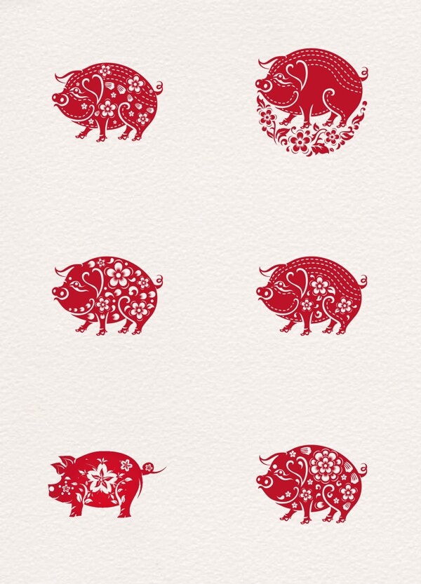 红色喜庆猪年剪纸设计