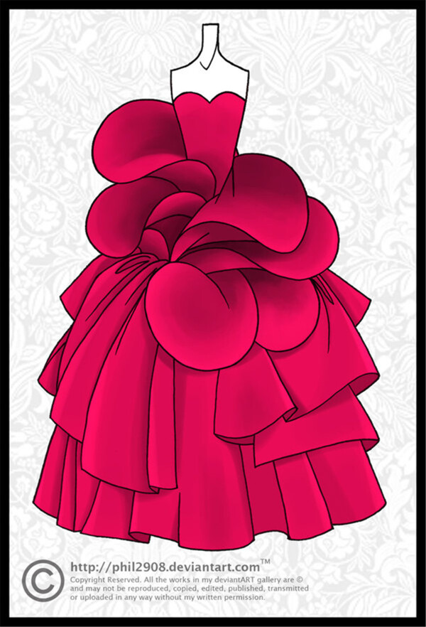 红色花瓣抹胸裙设计图