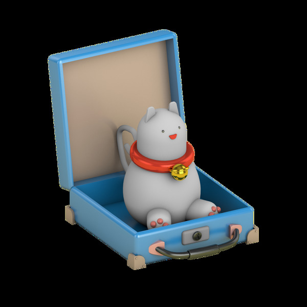 C4D2质感2.5D旅行箱和猫可商用元素