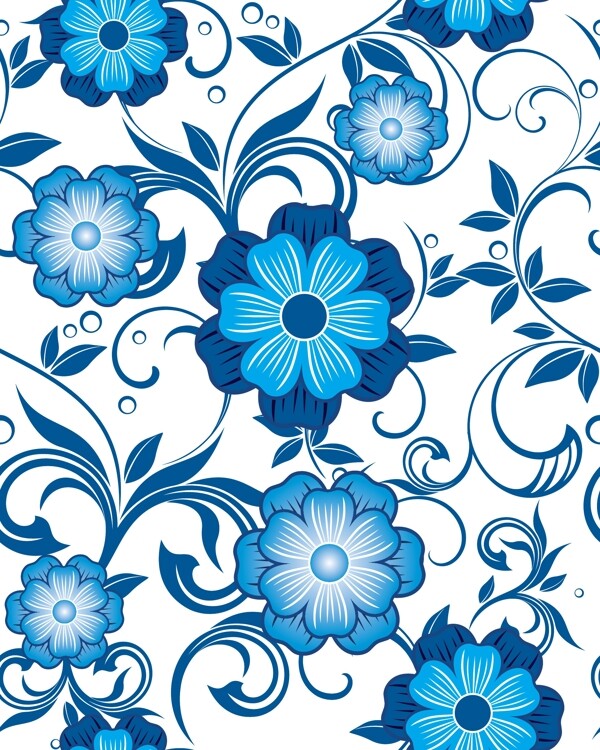大胆的蓝色花的无缝矢量图