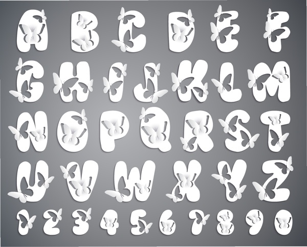 数字字母蝴蝶矢量素材图片