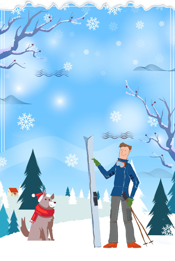 卡通冬季滑雪广告背景