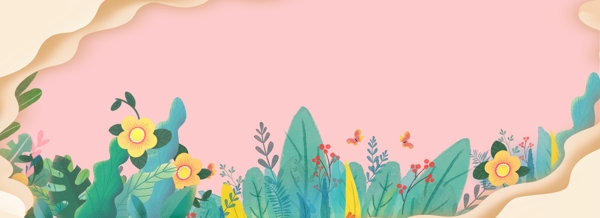 粉色情人节植物花卉banner