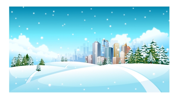 城市雪景矢量图背景图片