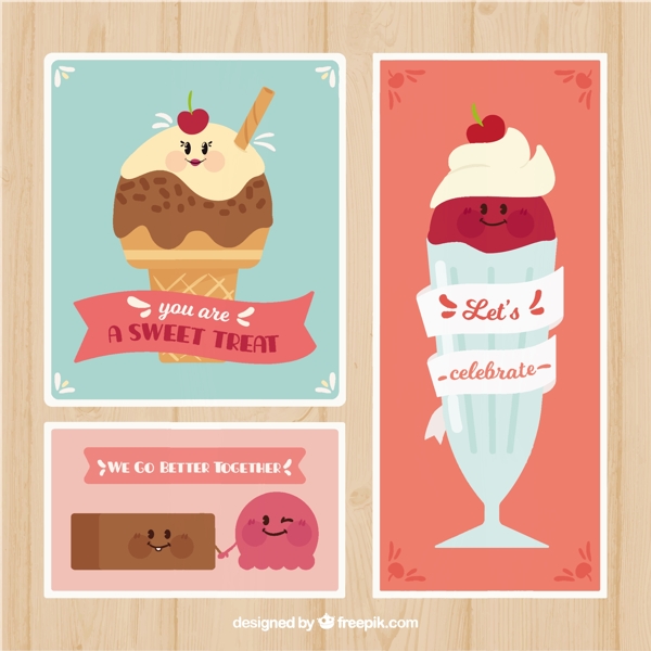 复古设计中的各种精美冰淇淋卡