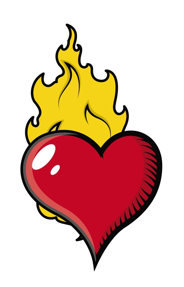 在火焰中燃烧的心向量图