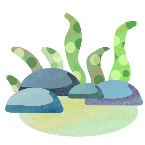 蓝色石头和植物插画