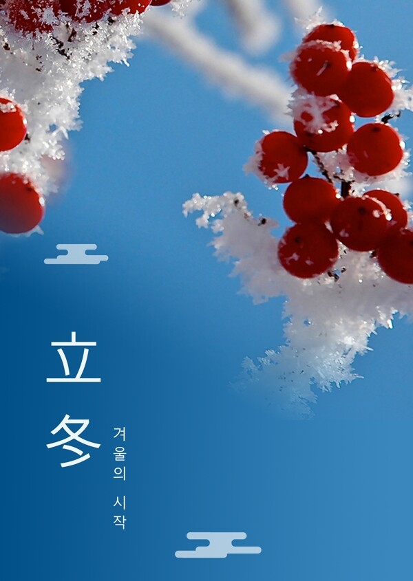 蓝色简单的花树雪风景冬天海报