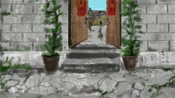 中国风传统屋檐门前背景素材