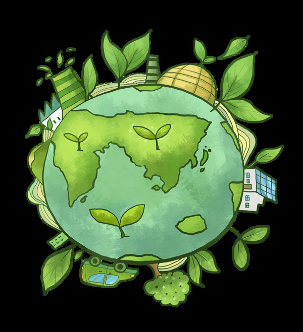 手绘卡通绿色地球装饰素材