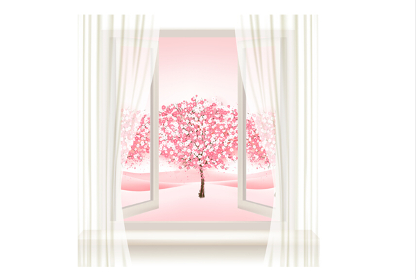 带窗矢量背景的粉红色树