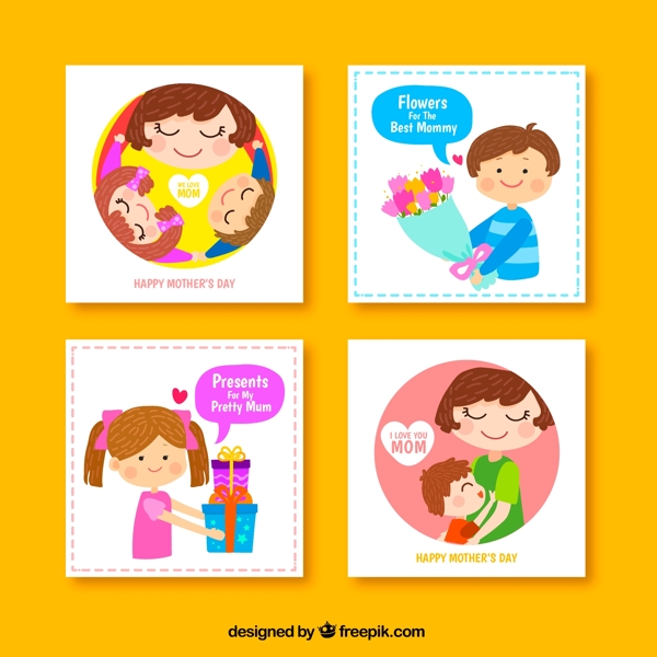 4款可爱母亲节卡片矢量素材