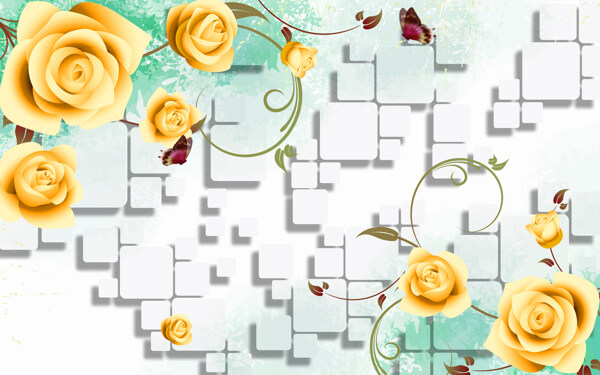 花卉立方体装饰背景墙