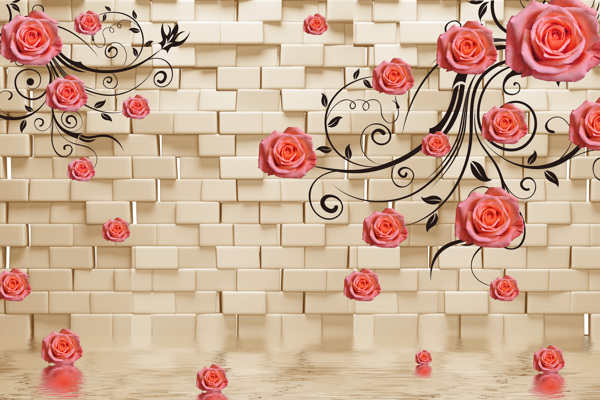 花卉砖墙背景墙