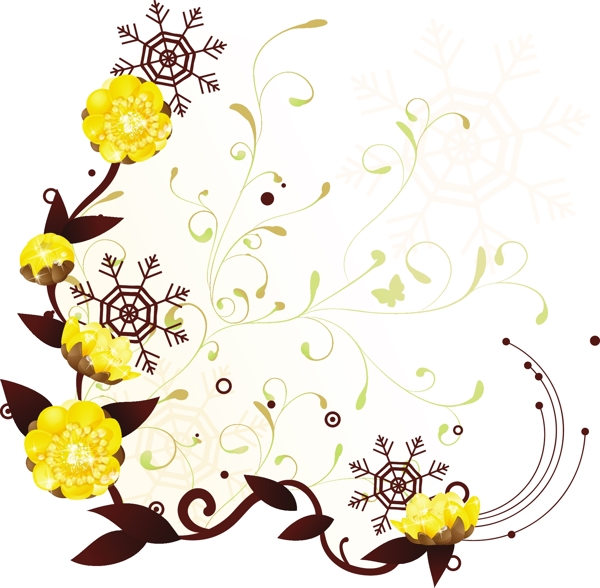 矢量素材精美黄色花卉线条背景