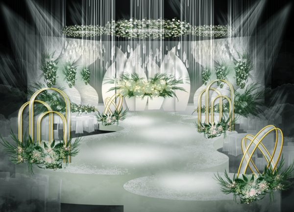 小清新大理石西式绿色白色植物婚礼效果图