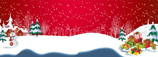 冬季红色雪地圣诞元素banner背景