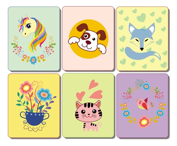 动物插画卡片模板