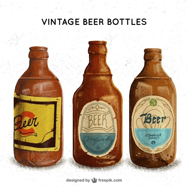 3款复古瓶装酒类设计矢量图标