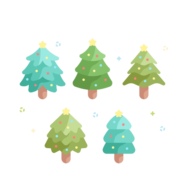 蓝绿色卡通圣诞树免抠psd透明素材
