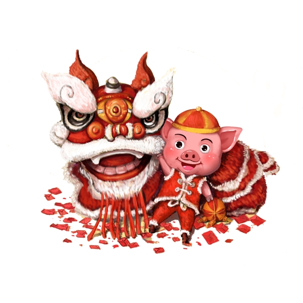猪年春节喜庆舞狮图