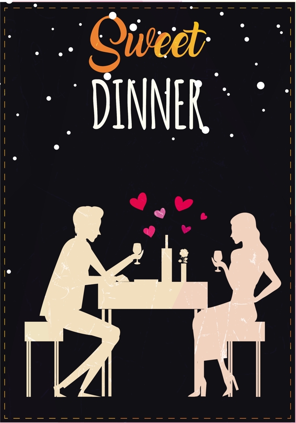 浪漫晚餐剪影背景矢量背景