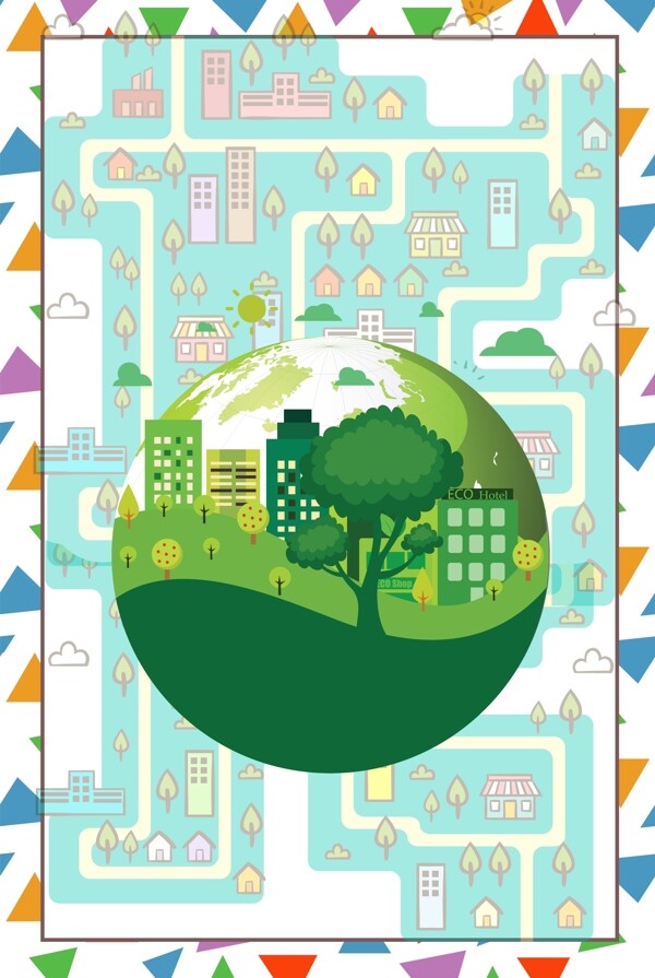 世界地球日保护环境卡通广告背景